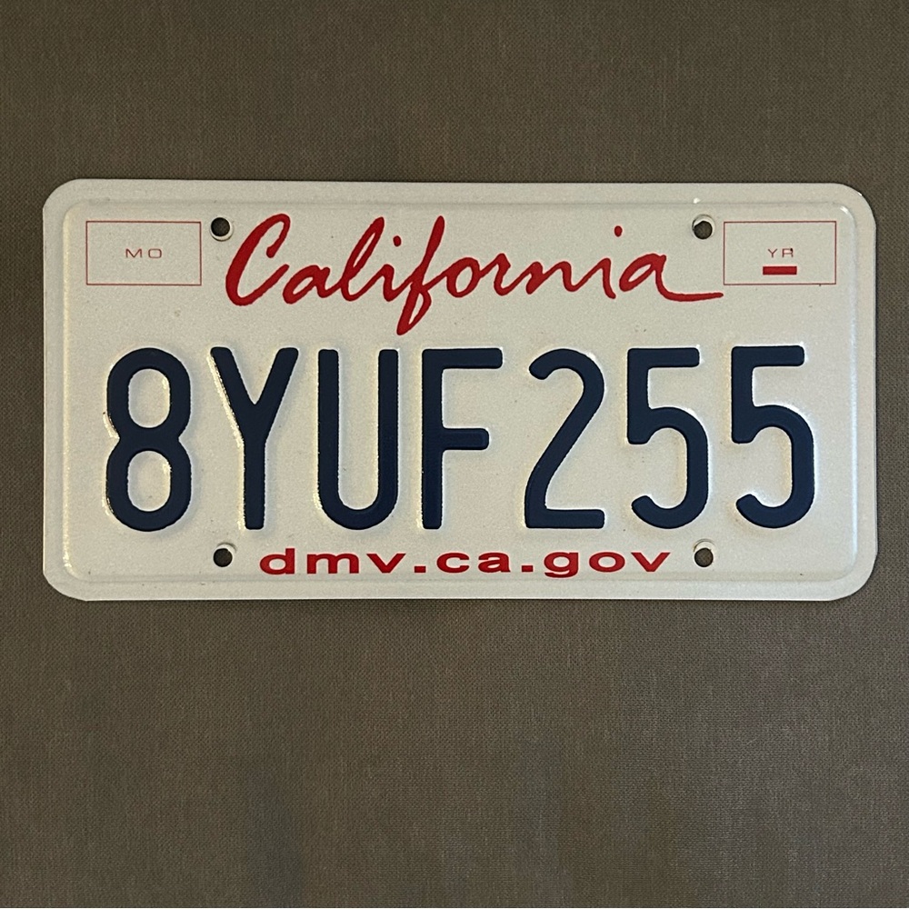 Authentic California license plate.